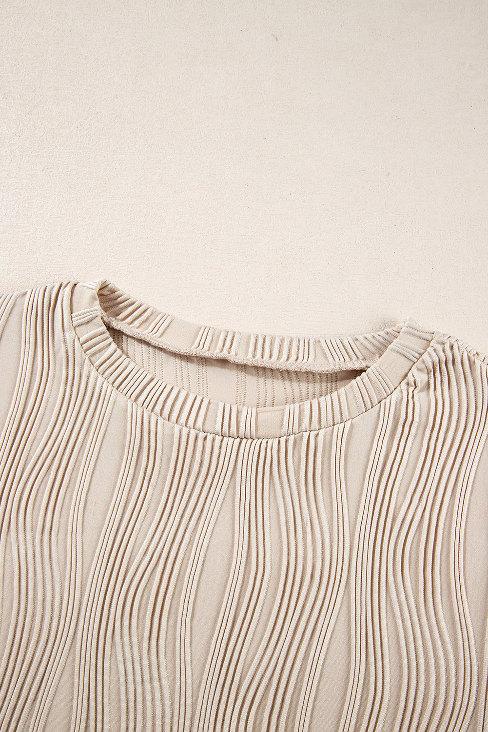 Apricot Wavy Textured Solid Color Drop Shoulder Pullover Top