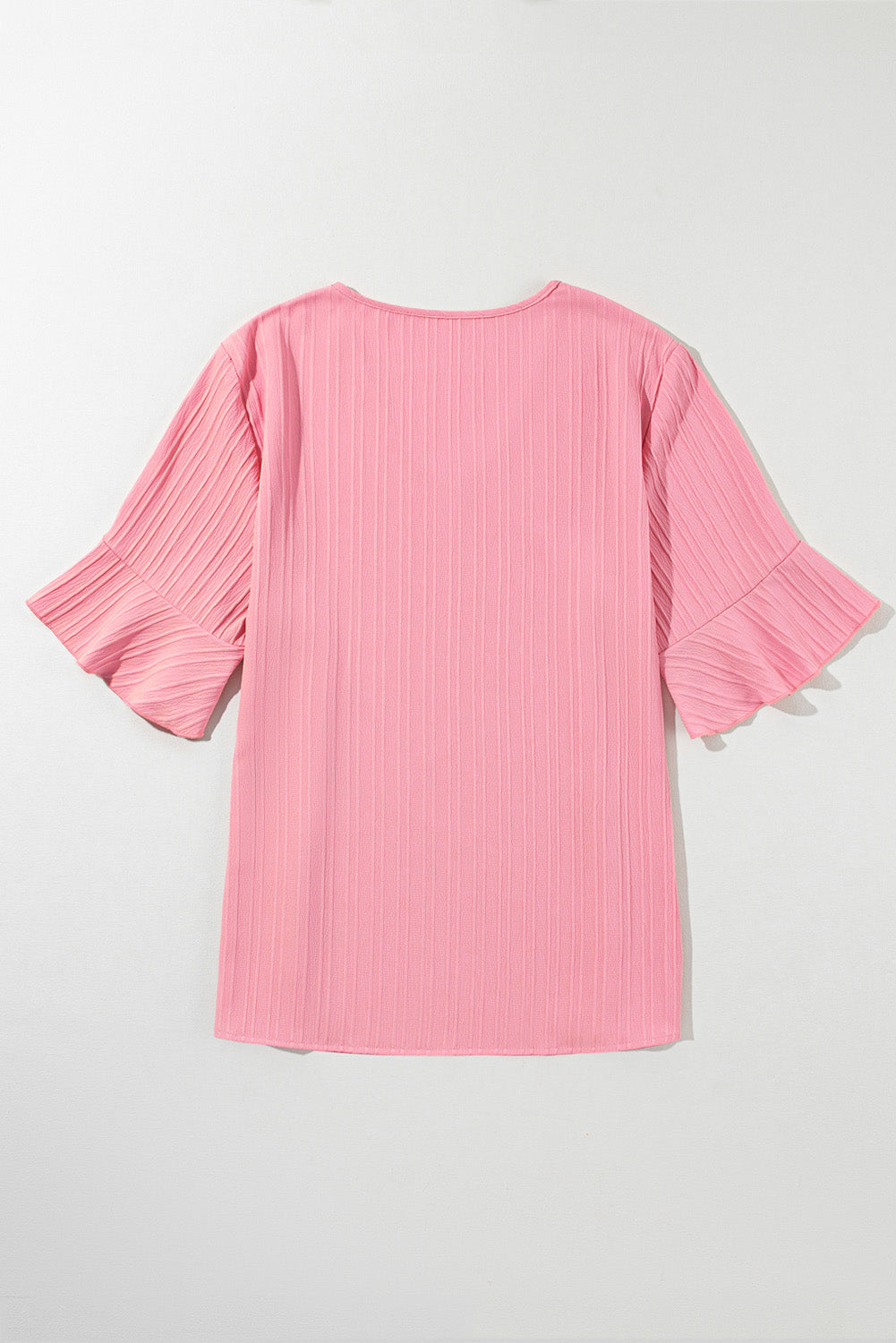 Peach Blossom Ruffled Half Sleeve V Neck Textured PPlus Top