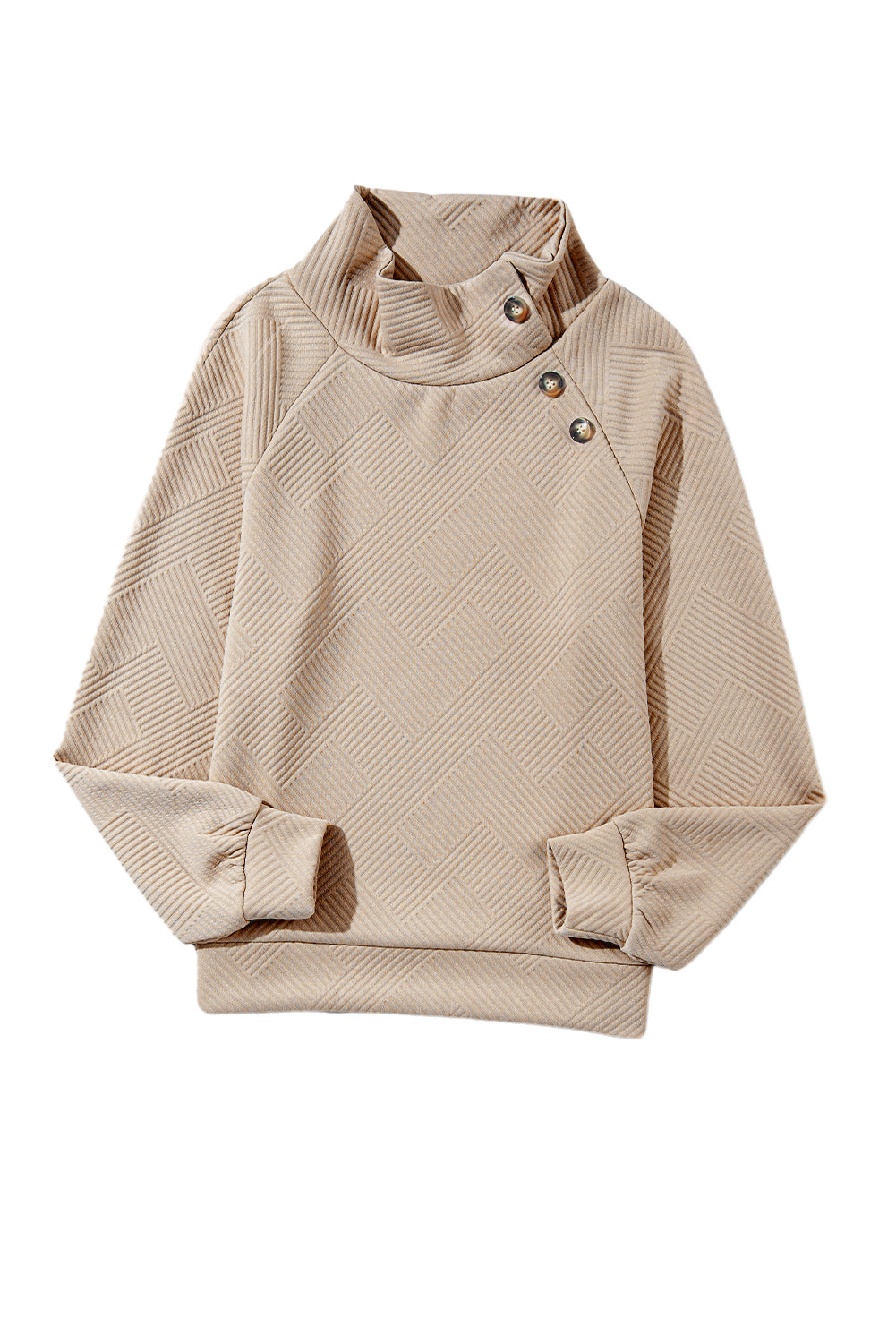Apricot Asymmetric Buttons Detail High Neck Textured Sweatshirt