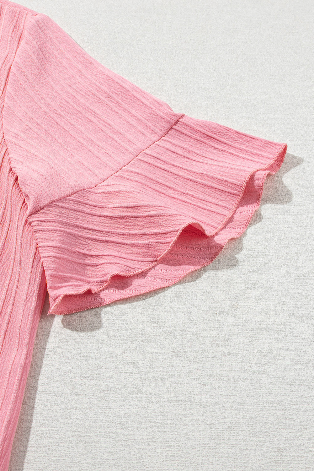 Peach Blossom Ruffled Half Sleeve V Neck Textured PPlus Top