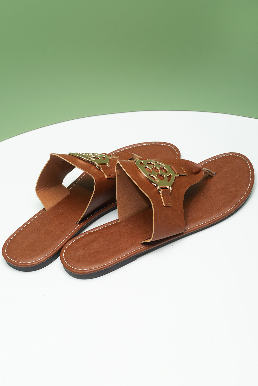 Dusk Blue Vintage Metal Decor Leather Thong Slides Shoes