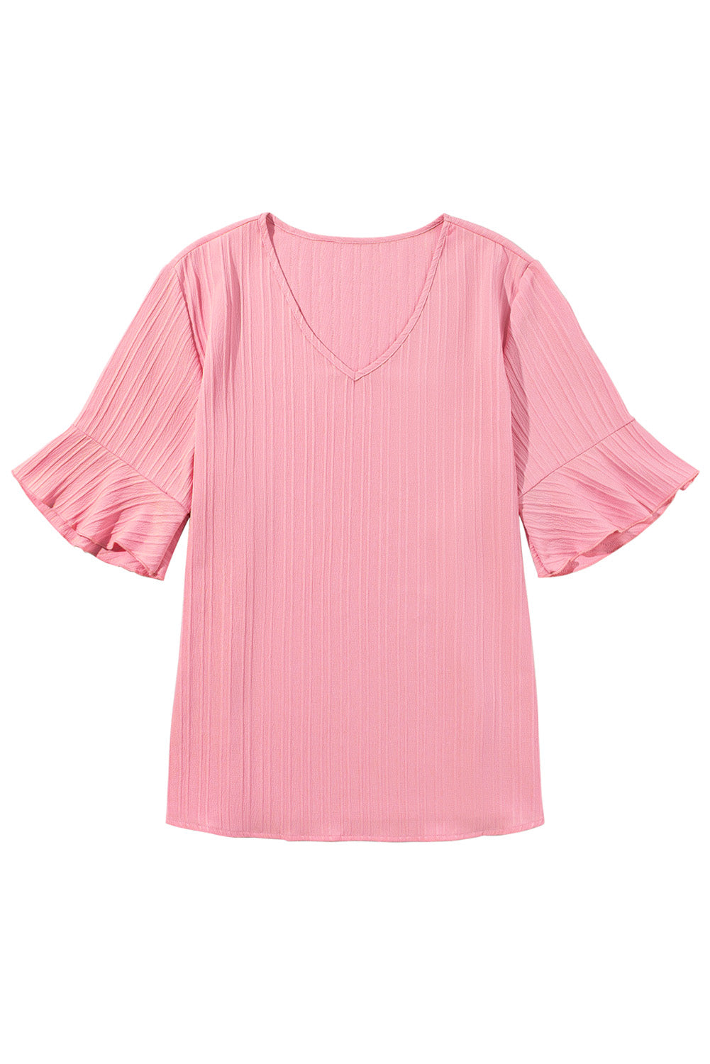 Peach Blossom Ruffled Half Sleeve V Neck Textured PPlus Top