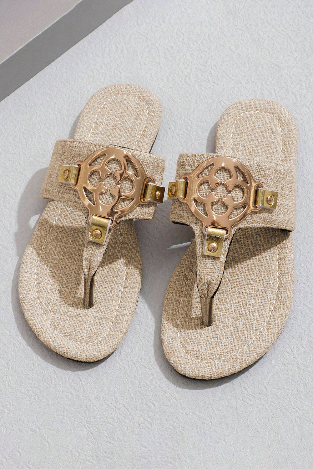Dusk Blue Vintage Metal Decor Leather Thong Slides Shoes