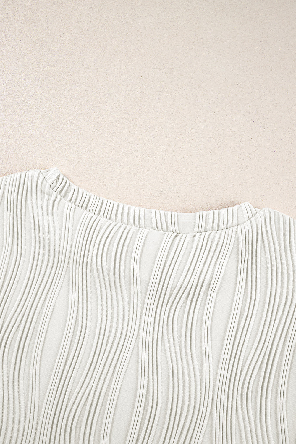Apricot Wavy Textured Solid Color Drop Shoulder Pullover Top
