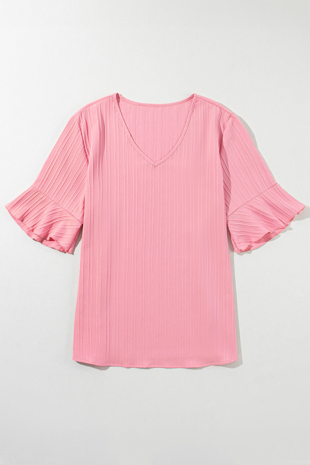 Peach Blossom Ruffled Half Sleeve V Neck Textured PPlus Top