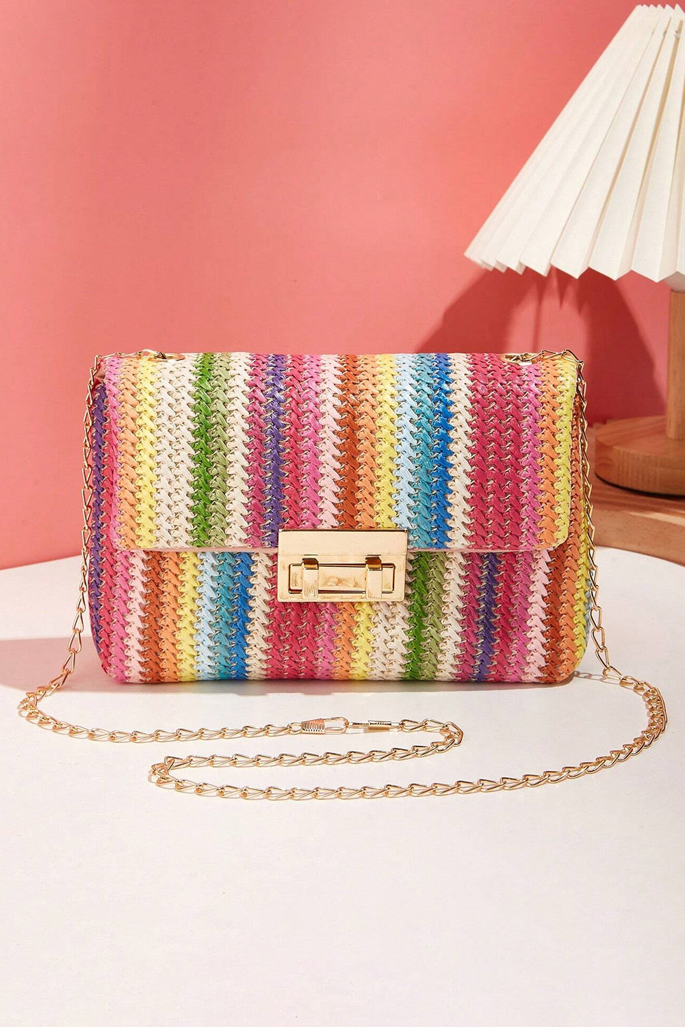 Multicolour Bohemian Woven Gold Chain Shoulder Bag