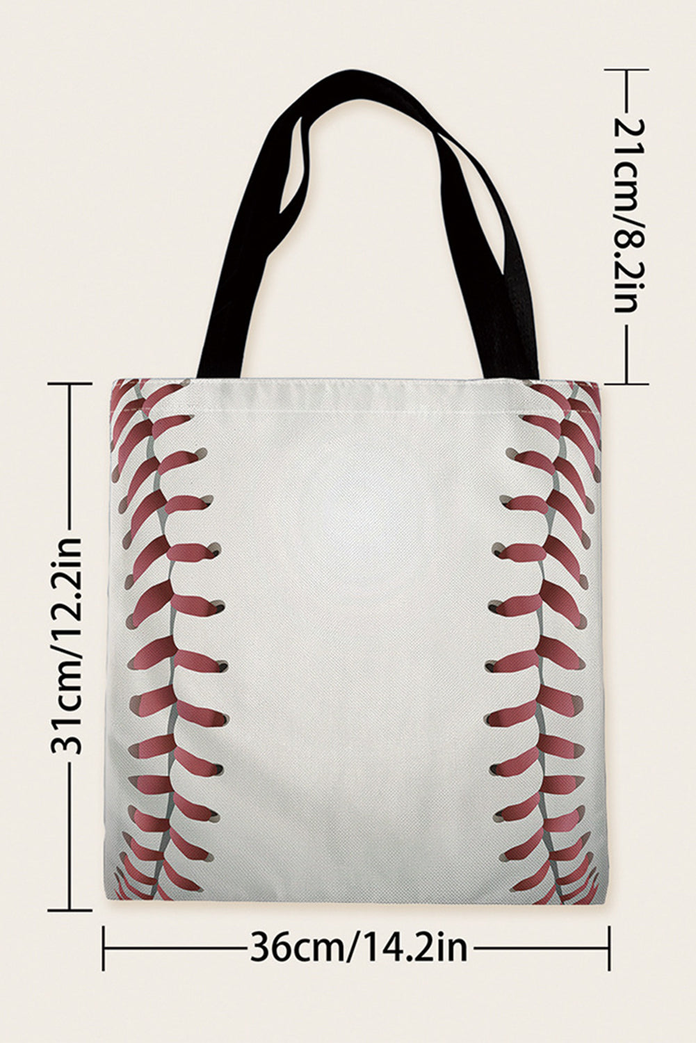 White Baseball Print Canvas Tote Bag