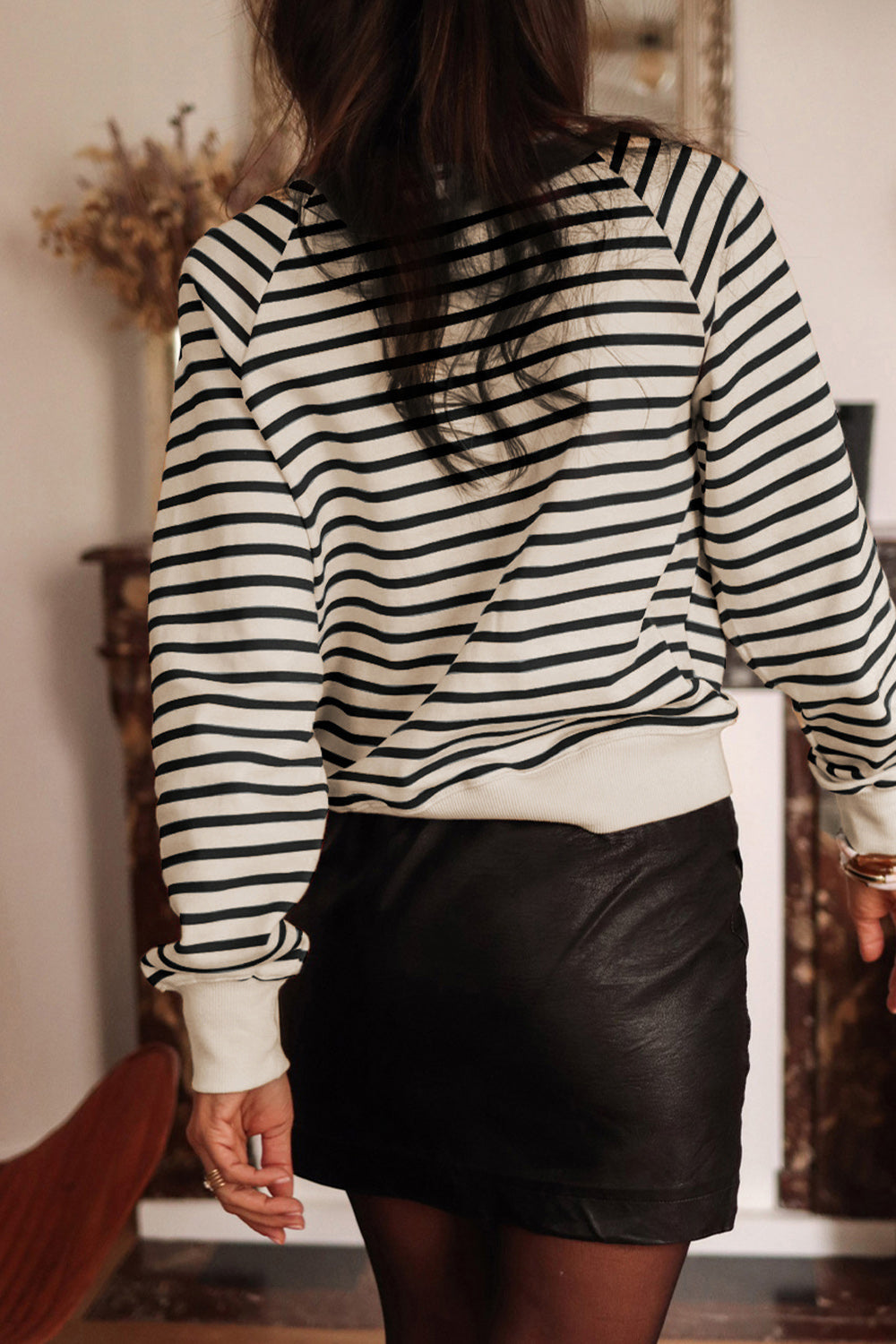 Decorative Button Striped Long Sleeve Sweatshirt