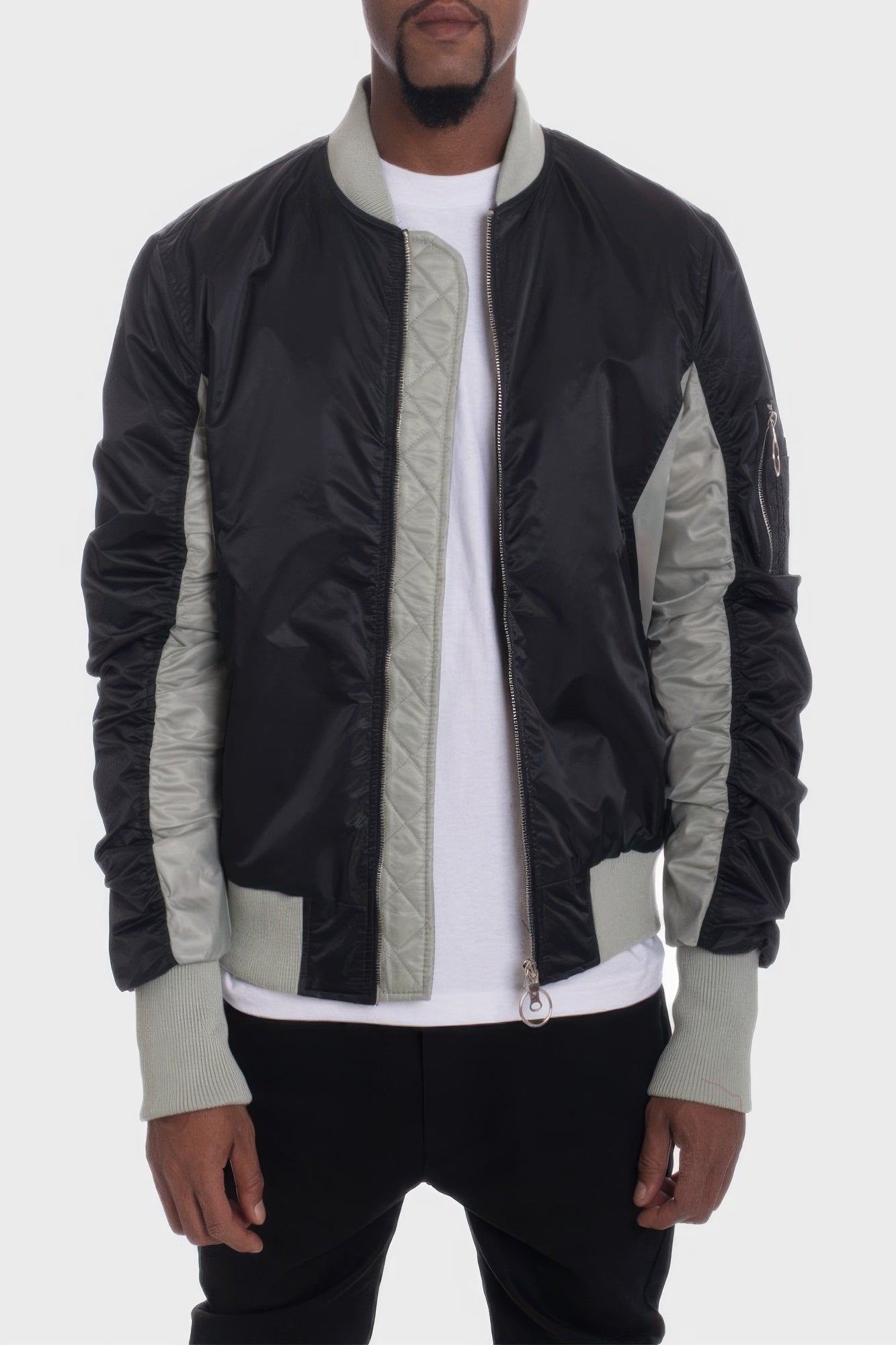 Two Tone Color Block Bomber Jacket