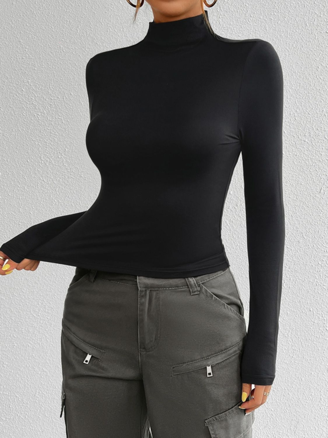 Mock Neck Long Sleeve T-Shirt