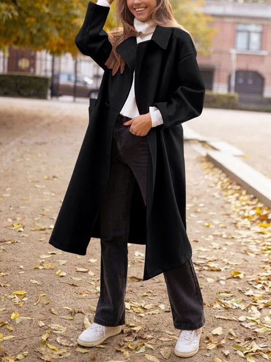 Pocketed Collared Neck Long Sleeve Coat